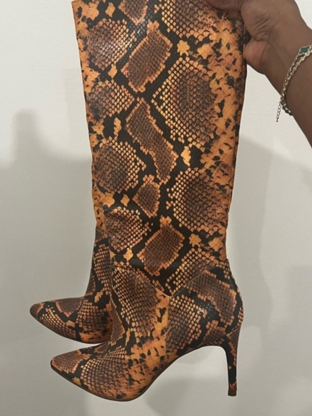 Steve Madden Kinga Orange & Black Snake-Print Knee-High Stiletto Boots